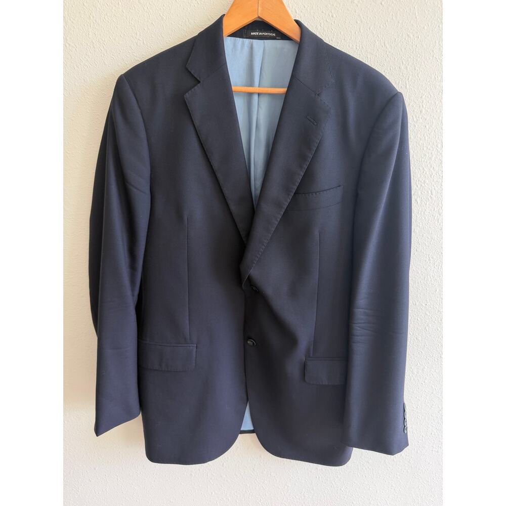 Men’s J. Hilburn Navy Two Button Wool Sports Coat / Blazer Size 42L